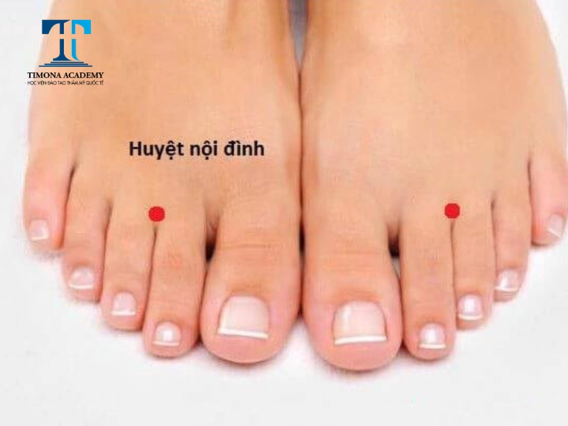 Vị trí huyệt nội đình nằm ở các ngón chân