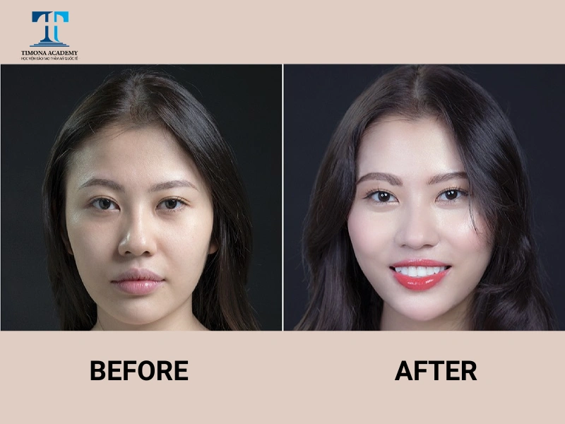 phun môi màu đỏ hồng khiến khuôn mặt trở nên tươi tắn hơn