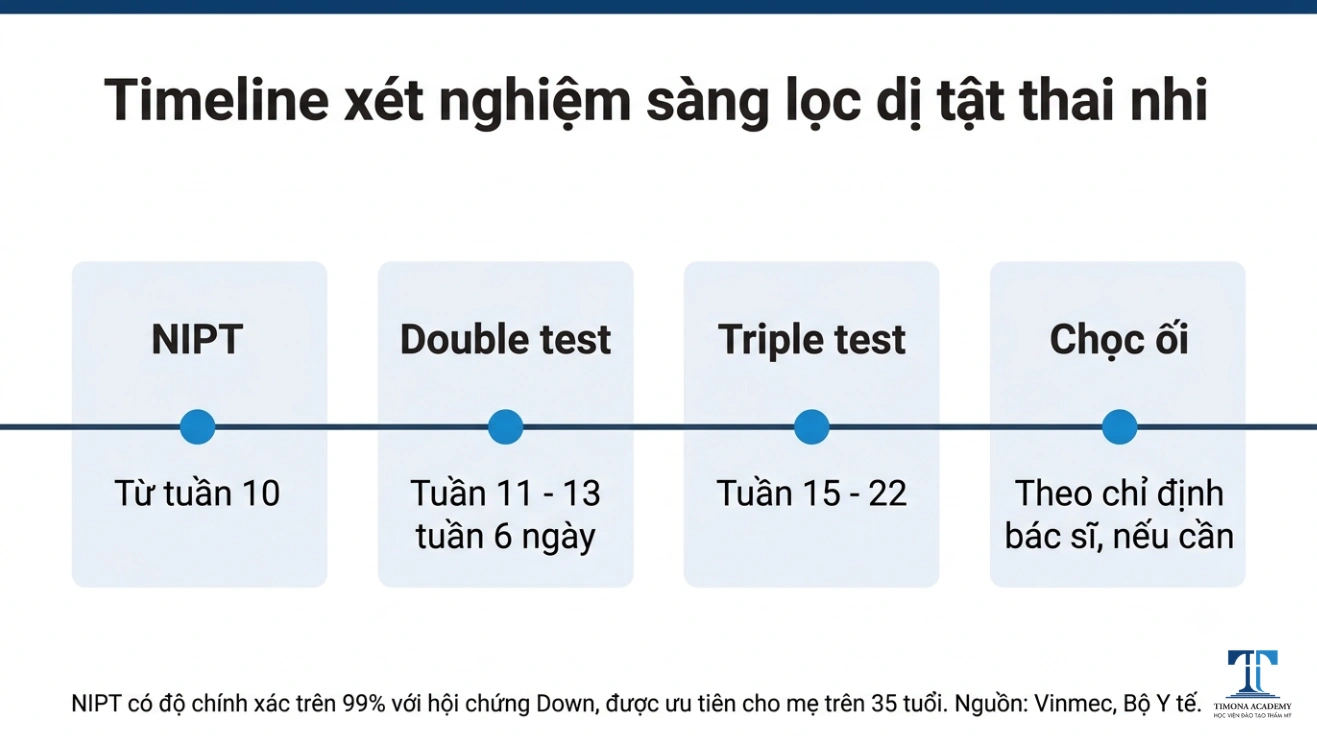 Timeline xét nghiệm sàng lọc dị tật thai nhi theo tuần