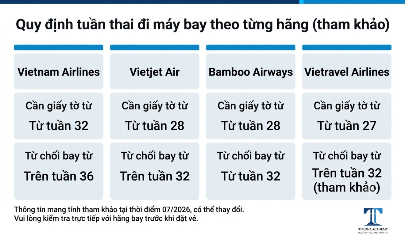 Quy định tuần thai đi máy bay của các hãng hàng không Việt Nam