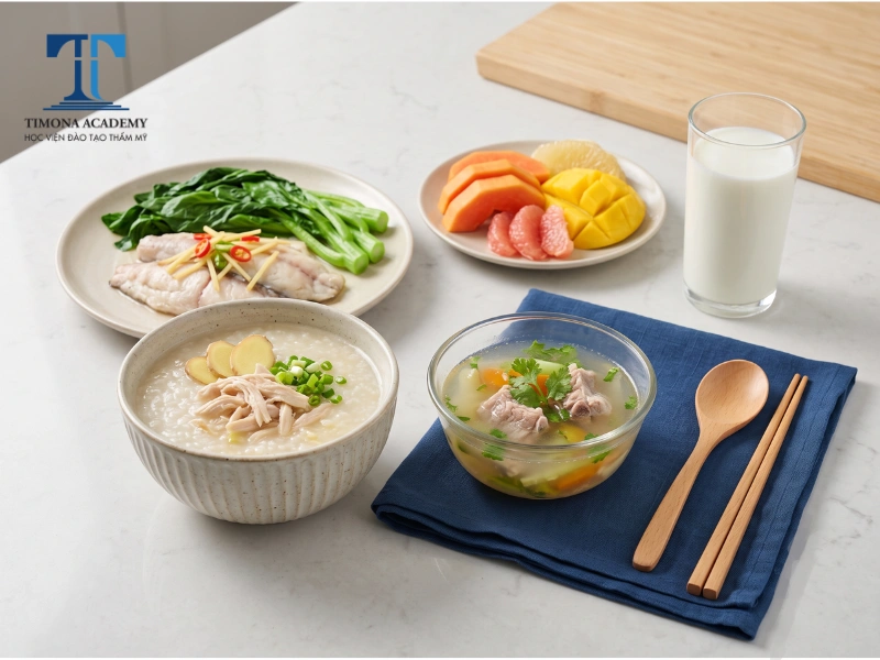 Món ăn phục hồi/lợi sữa cho mẹ sau sinh: cháo, canh, cá, rau, trái cây