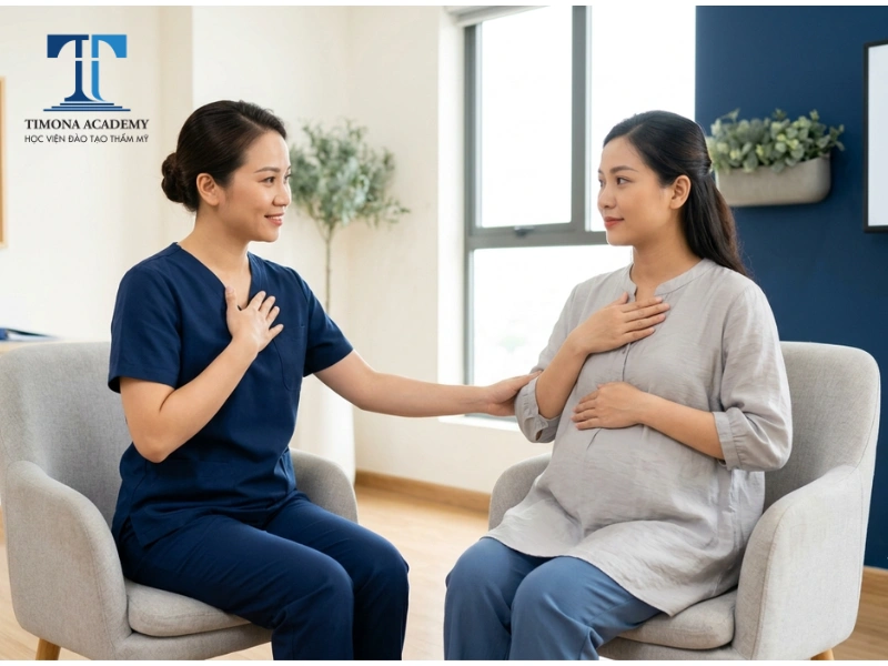Giảng viên Timona hướng dẫn mẹ bầu kỹ thuật thư giãn, mood ấm áp