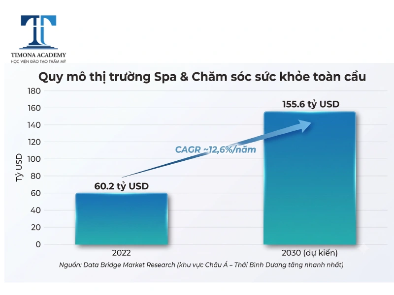 Quy mô thị trường Spa & Chăm sóc sức khỏe toàn cầu, 2022–2030 (Nguồn: Data Bridge Market Research)