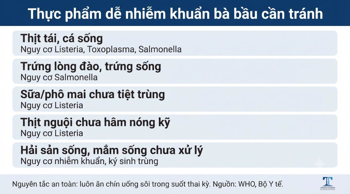 Thực phẩm dễ nhiễm khuẩn bà bầu cần tránh