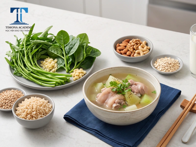 món lợi sữa: rau ngót, đu đủ xanh móng giò, ngũ cốc, các loại hạt