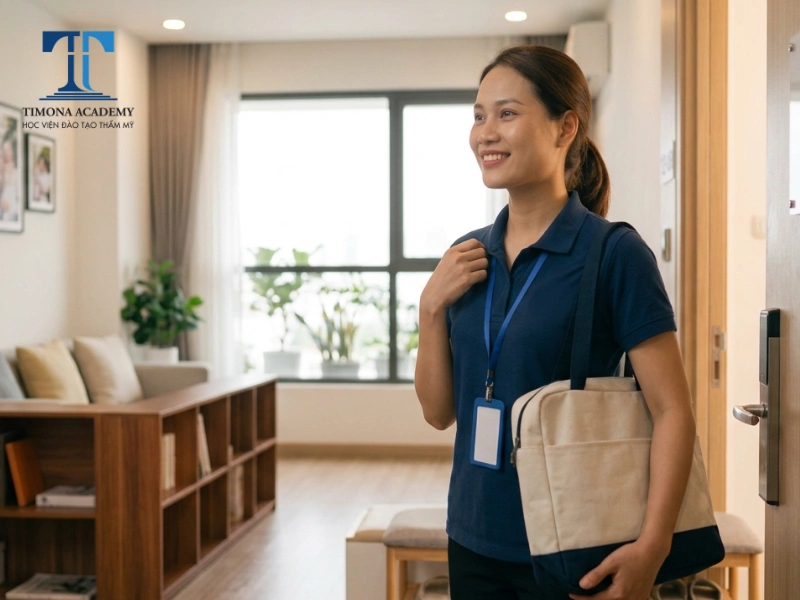 Người làm nghề chăm sóc mẹ và bé thực hiện dịch vụ tại nhà