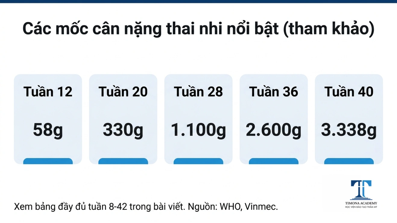 Bảng tra cứu cân nặng thai nhi theo tuần đầy đủ
