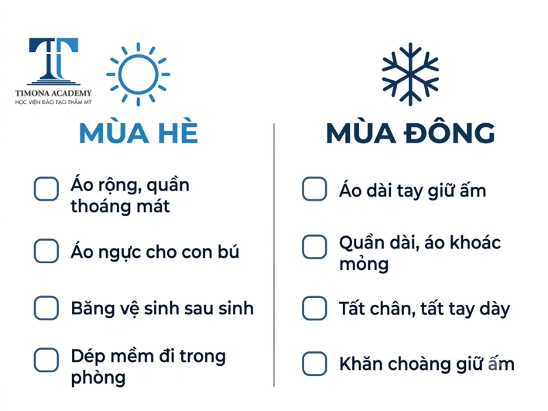 Checklist đồ dùng cho mẹ đi sinh theo mùa hè đông
